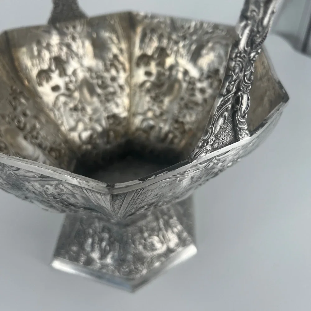 International Silver Co Antique Wedding Basket Silverplate Repousse Ornate Tall